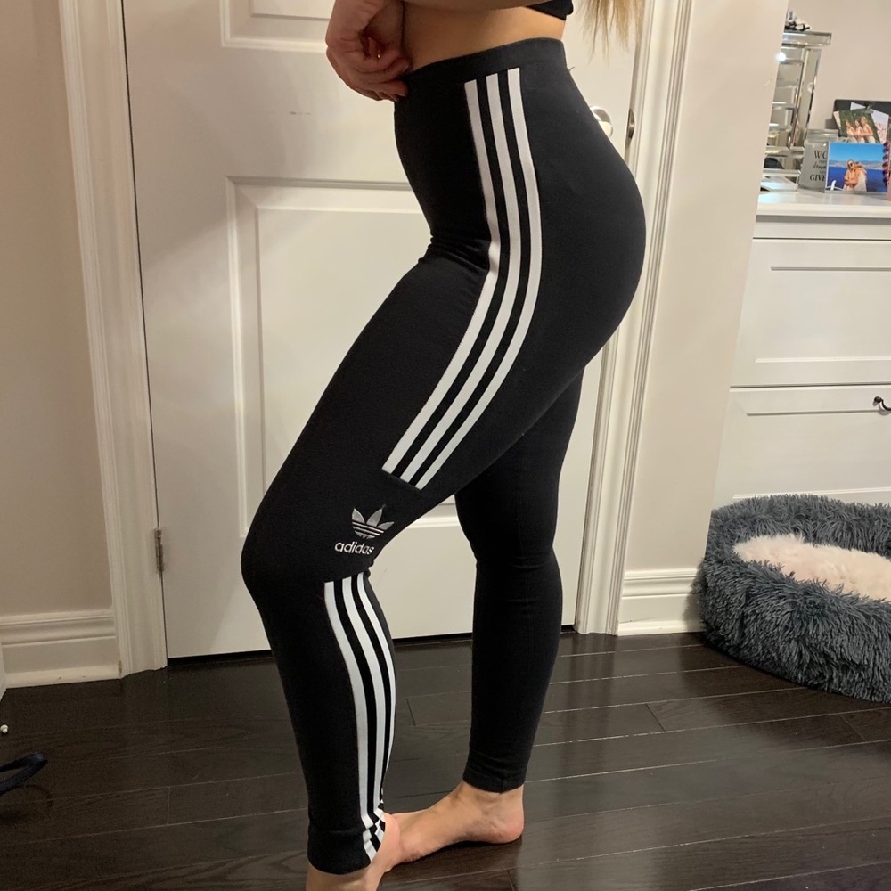 Adidas Black and White Stripe Leggings